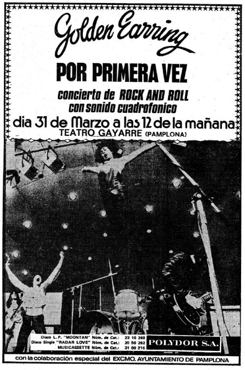 Golden Earring show announcement March 31 1974 Pamplona(Spain) - Teatro Gayarre